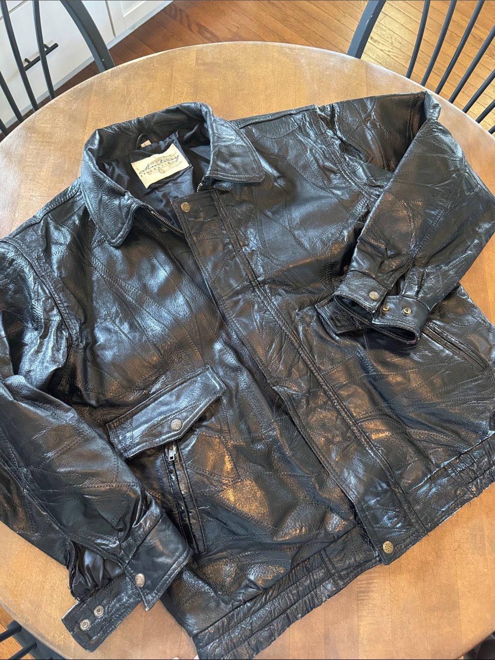 Black Leather Bomber Jacket - VINTAGE 100% Leather